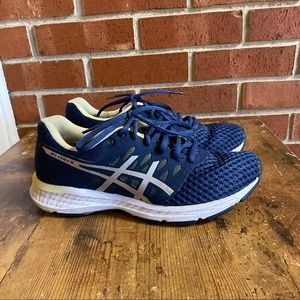 ASICS Gel-Exalt 4 Running Shoes Navy Blue Yellow White Sneakers Women's size 6